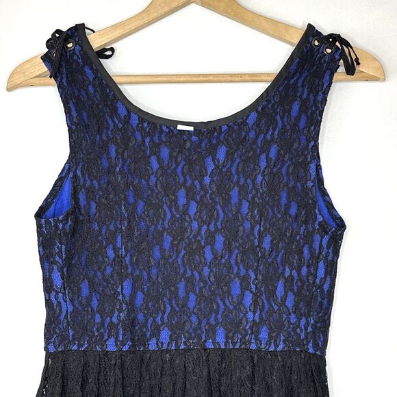 Renaissance Lace Long Bodice Corset Cinch Blue & Black Lace Sz Large - Picture 8 of 9